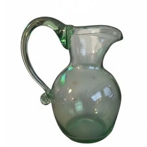 Hand Blown Green Glass Pitcher Small Water Juice Vase Decor